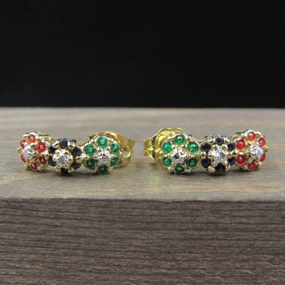 Sterling Triple Floral Sapphire Gem Earrings - Picture 1 of 6